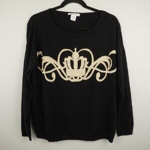 Joan Vass Gold Crown Black Wool Cashmere Blend Sweater‎ No Size Tag